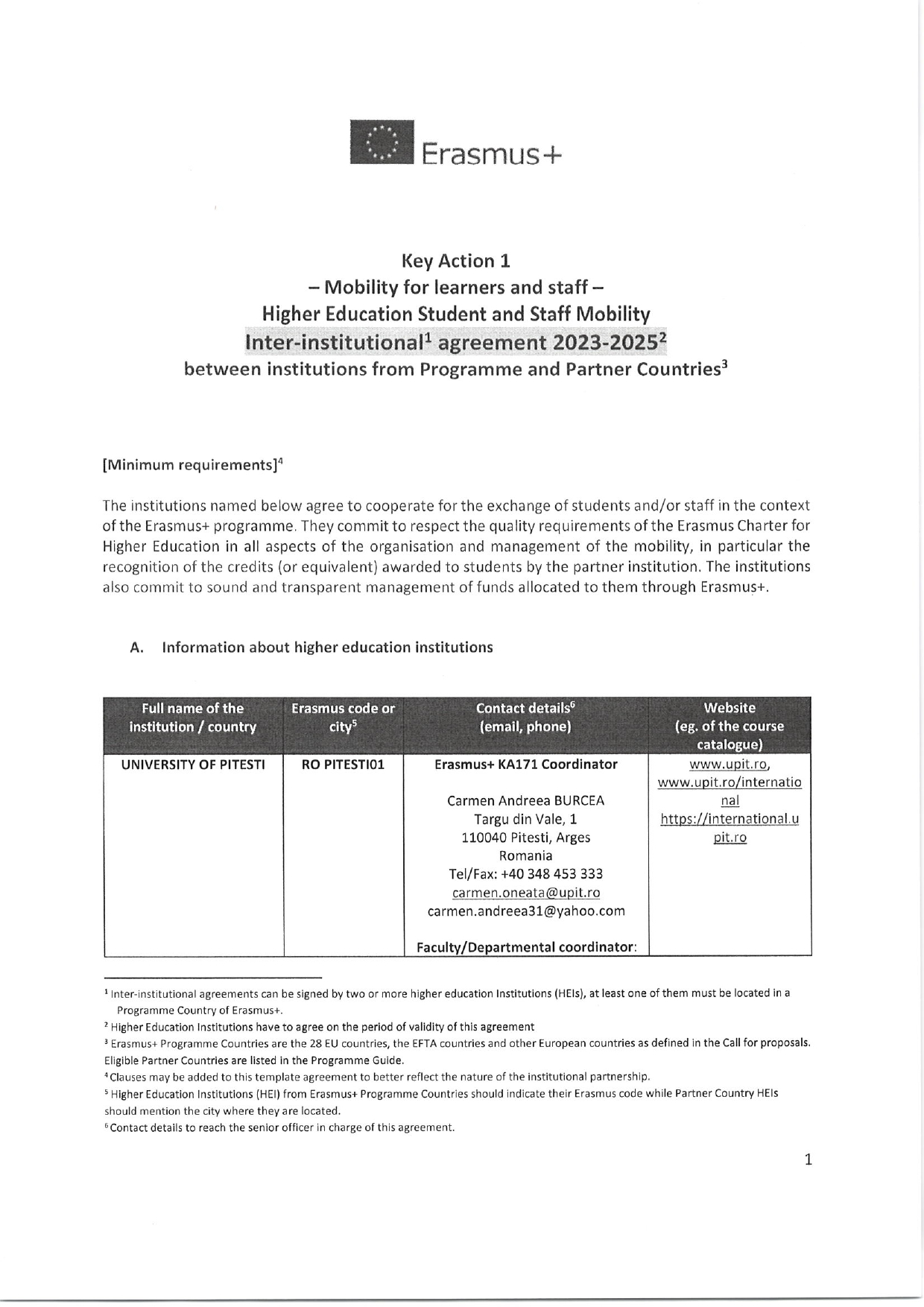 Erasmus+ Agreement 2, 1